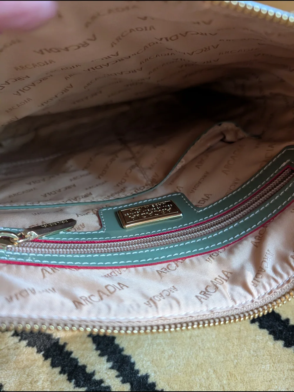 Arcadia Sage Green Patent Crossbody with Beige Trim